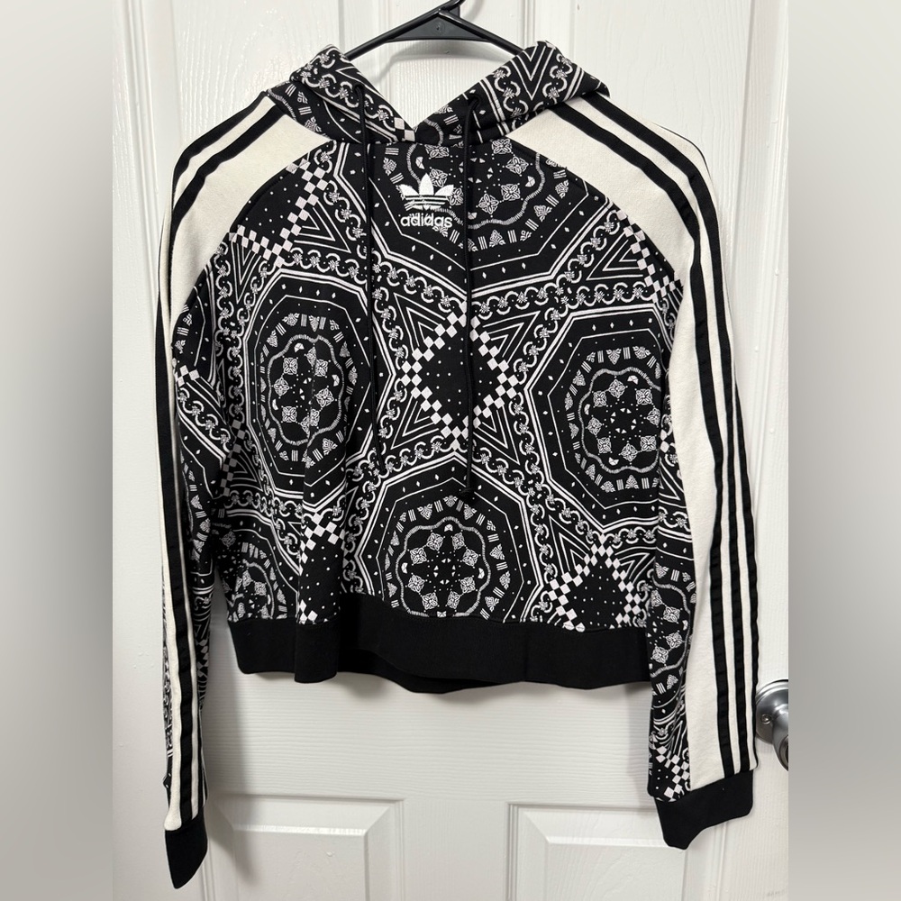Adidas Black and White Patterned Hoodie